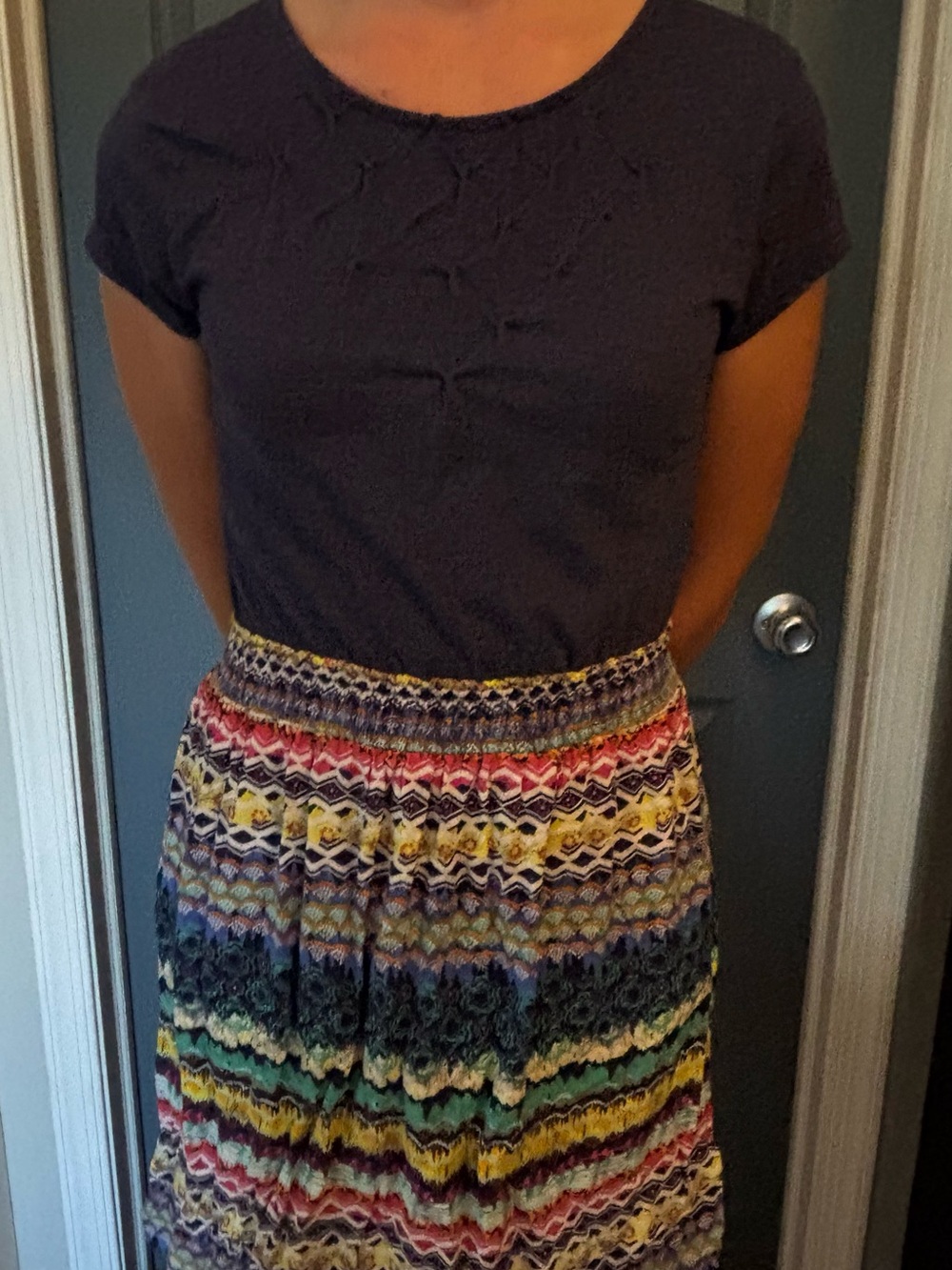 Mudd Navy and Multicolored Dress with Elastic Waist